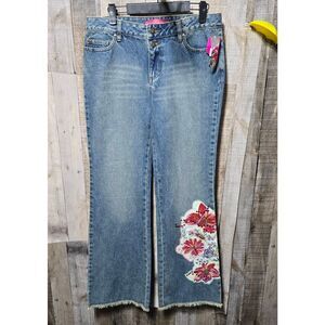 Thalia Sodi Vintage Y2K Deadstock Floral Embroidered Sequin Flare Jeans NWT 7/8